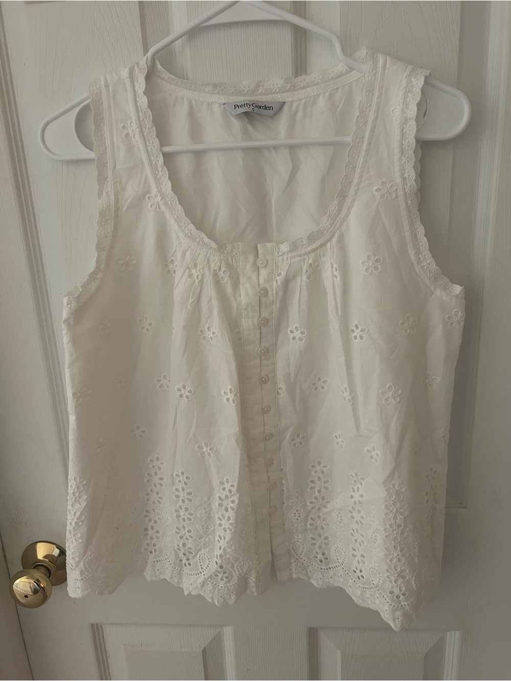 PrettyGarden Cream Eyelet Lace Button-Front Camisole